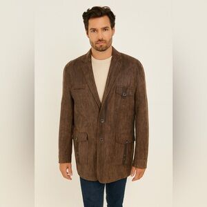 Blu Martini Men's Brown Blazer Size 42R Pockets Work Party Formal Easy Care
